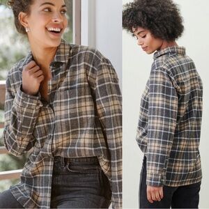 Jenni Kayne O'Keefe Plaid Wool Blend Shacket Flannel Button Up Shirt Size Medium